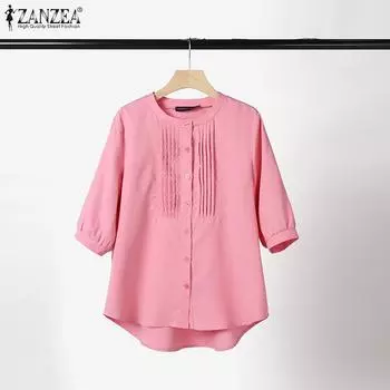 ZANZEA Женская повседневная однотонная блузка с круглым вырезом и рукавами 3/4 3XL белый