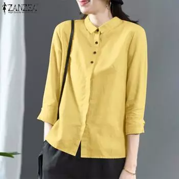 ZANZEA Женская повседневная однотонная блузка с отложным воротником и длинным рукавом 5XL белый