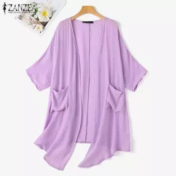 ZANZEA Женская повседневная однотонная свободная блузка-кардиган с рукавами 3/4 2XL фиолетовый