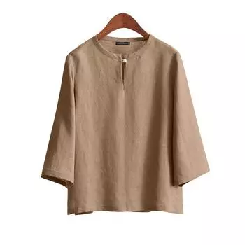 ZANZEA Женская повседневная однотонная свободная блузка с круглым вырезом и рукавом 3/4 M хаки