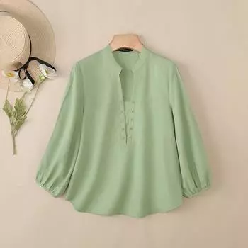 ZANZEA Женская повседневная однотонная свободная блузка с V-образным вырезом и рукавом 3/4 S