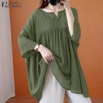 ZANZEA Женская повседневная однотонная свободная блузка с V-образным вырезом и рукавом 3/4 M жёлтый