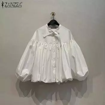 ZANZEA Женская повседневная однотонная свободная блузка с круглым вырезом и рукавами 3/4 XL белый