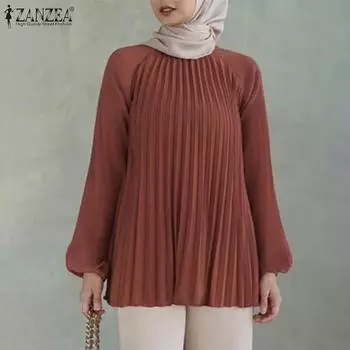 ZANZEA Женская повседневная однотонная свободная блузка с круглым вырезом и длинными рукавами S чёрный