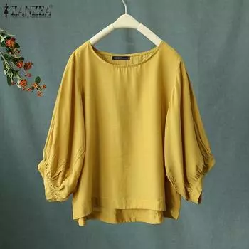 ZANZEA Женская повседневная однотонная свободная блузка с круглым вырезом и рукавами 3/4 S розовый