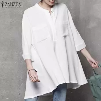 ZANZEA Женская повседневная однотонная свободная блузка с V-образным вырезом и рукавом 3/4 S белый