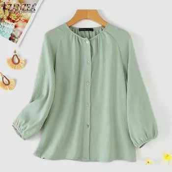 ZANZEA Женская повседневная однотонная свободная блузка с круглым вырезом и рукавами 3/4 3XL розовый