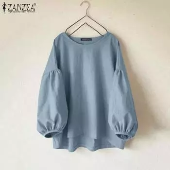 ZANZEA Женская повседневная однотонная свободная блузка с рукавом девять четвертей S коричневый