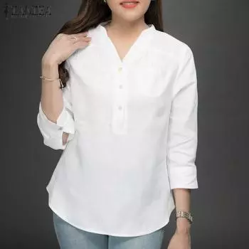 ZANZEA Женская повседневная однотонная свободная блузка с V-образным вырезом и рукавом 3/4 S фиолетовый