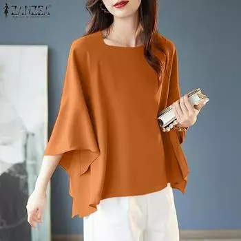 ZANZEA Женская повседневная блузка свободного кроя с круглым вырезом и рукавами «летучая мышь» однотонного цвета 5XL оранжевый