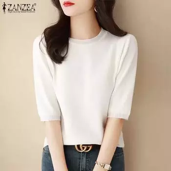 ZANZEA Женская повседневная однотонная свободная футболка с круглым вырезом и коротким рукавом S коричневый