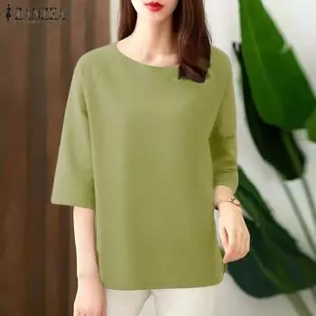 ZANZEA Женская повседневная однотонная свободная прямая футболка с круглым вырезом и половиной рукава
