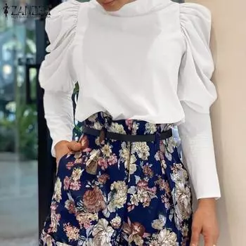 ZANZEA Женская повседневная офисная женская блузка с пышным воротником и длинными рукавами