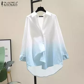 ZANZEA Женская повседневная свободная блузка на пуговицах с отложным воротником и длинными рукавами L зелёный