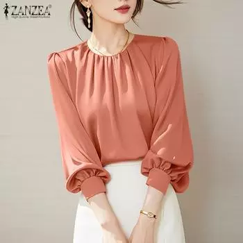 ZANZEA Женская повседневная свободная блузка с длинным рукавом и круглым вырезом 4XL розовый