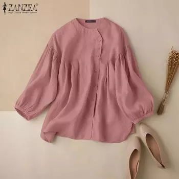 ZANZEA Женская повседневная свободная блузка с длинным рукавом и круглым вырезом XL розовый