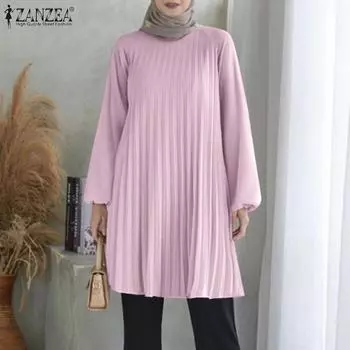 ZANZEA Женская повседневная свободная блузка с длинным рукавом и круглым вырезом S розовый