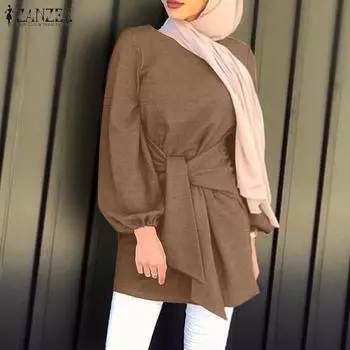 ZANZEA Женская повседневная свободная блузка с длинным рукавом и круглым вырезом 2XL чёрный