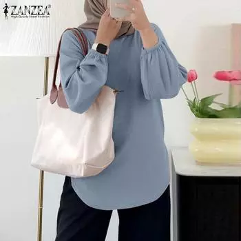 ZANZEA Женская повседневная свободная блузка с длинным рукавом и круглым вырезом M вино красного