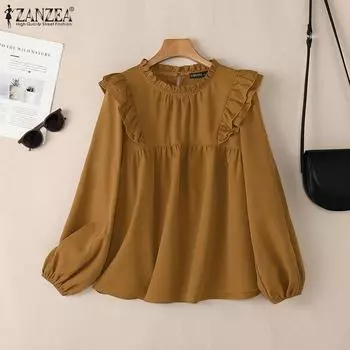 ZANZEA Женская повседневная свободная блузка с длинным рукавом и круглым вырезом 4XL коричневый