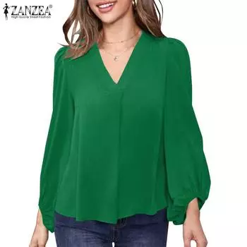 ZANZEA Женская повседневная свободная блузка с длинным рукавом и v-образным вырезом S чёрный