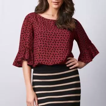 ZANZEA Женская повседневная свободная блузка с круглым вырезом и рукавами 3/4 с принтом S красный