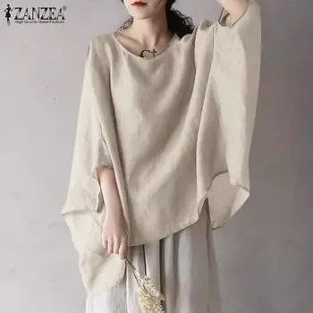 ZANZEA Женская повседневная блузка с круглым вырезом и рукавом «летучая мышь» 3/4, свободная, прикрывающая блузка S оранжевый