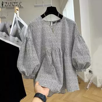 ZANZEA Женская повседневная блузка с круглым вырезом и рукавом 3/4 с цветочным принтом S белый