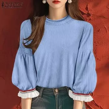 ZANZEA Женская повседневная блузка с круглым вырезом и рукавом 3/4 S розовый