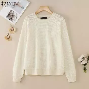 ZANZEA Женская повседневная свободная блузка с круглым вырезом и длинными рукавами M