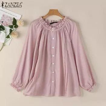 ZANZEA Женская повседневная свободная блузка с круглым вырезом и рукавом девять четвертей S бежевый