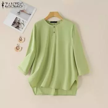 ZANZEA Женская повседневная свободная блузка с круглым вырезом и рукавами 3/4 S чёрный