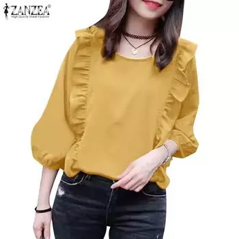 ZANZEA Женская повседневная свободная блузка с круглым вырезом и рукавами 3/4 5XL красный