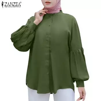 ZANZEA Женская повседневная свободная блузка с круглым вырезом и длинными рукавами S чёрный