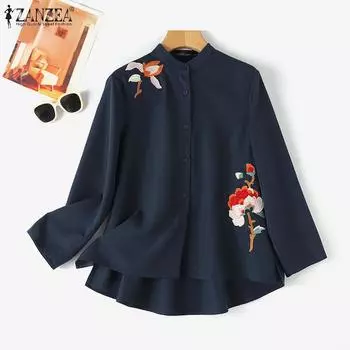 ZANZEA Женская повседневная свободная блузка с круглым вырезом и рукавами 3/4 с принтом