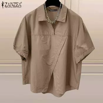 ZANZEA Женская повседневная свободная блузка с отложным воротником и короткими рукавами 4XL