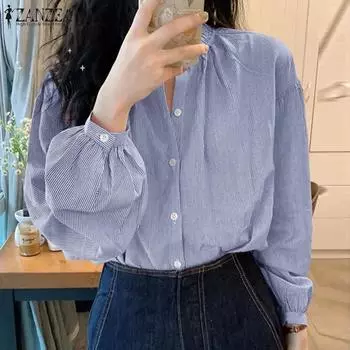 ZANZEA Женская повседневная свободная блузка в полоску с длинным рукавом S розовый