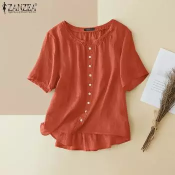 ZANZEA Женская повседневная свободная хлопковая футболка с круглым вырезом и половиной рукава