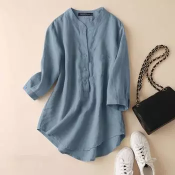 ZANZEA Женская повседневная свободная летняя блузка с круглым вырезом и рукавами 3/4 4XL розовый