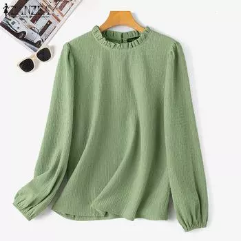 ZANZEA Женская повседневная свободная летняя блузка с длинным рукавом и круглым вырезом 5XL красный