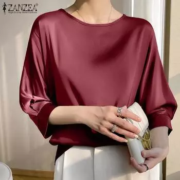 ZANZEA Женская повседневная свободная летняя блузка с круглым вырезом и рукавами 3/4