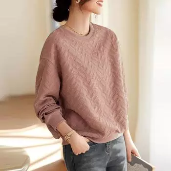 ZANZEA Женская повседневная толстовка с круглым вырезом и длинным рукавом, свободный пуловер M розовый