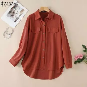 ZANZEA Женская повседневная вельветовая блузка с отложным воротником и длинными рукавами S розовый