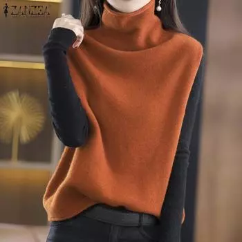 ZANZEA Женская повседневная водолазка без рукавов свитер жилет XL оранжевый