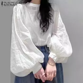 ZANZEA Женская повседневная водолазка-фонарик с длинным рукавом однотонные блузки 4XL белый