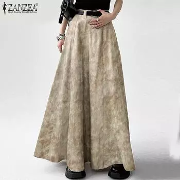 ZANZEA Женская ретро повседневная длинная юбка А-силуэта в стиле хай-стрит XL серый