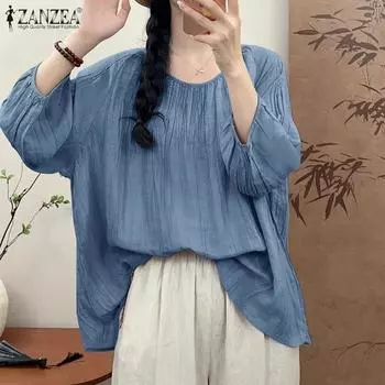 ZANZEA Женская свободная повседневная блузка с длинным рукавом S хаки