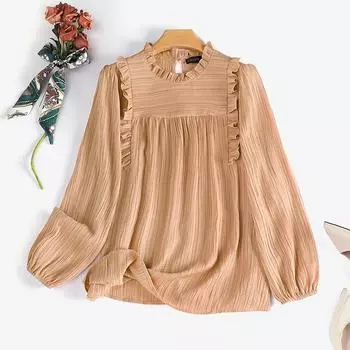 ZANZEA Женская свободная повседневная блузка с круглым вырезом и длинными рукавами 3XL розовый