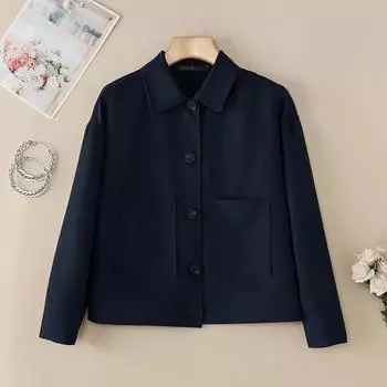 ZANZEA Женская свободная повседневная блузка с отложным воротником и длинным рукавом S тёмно-синий