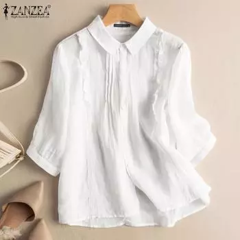 ZANZEA Женская свободная повседневная блузка с отложным воротником и рукавом 3/4 S белый